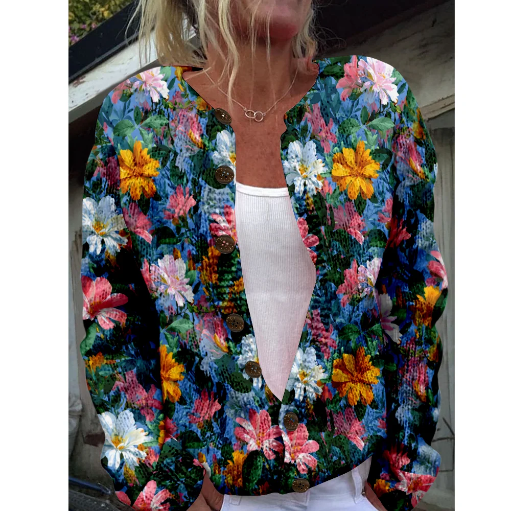 

Осень-зима вязаный кардиган с цветочным принтом винтажная мода повседневный свитер уличная одежда женские свитера вязаный топ уютные джемперы модные