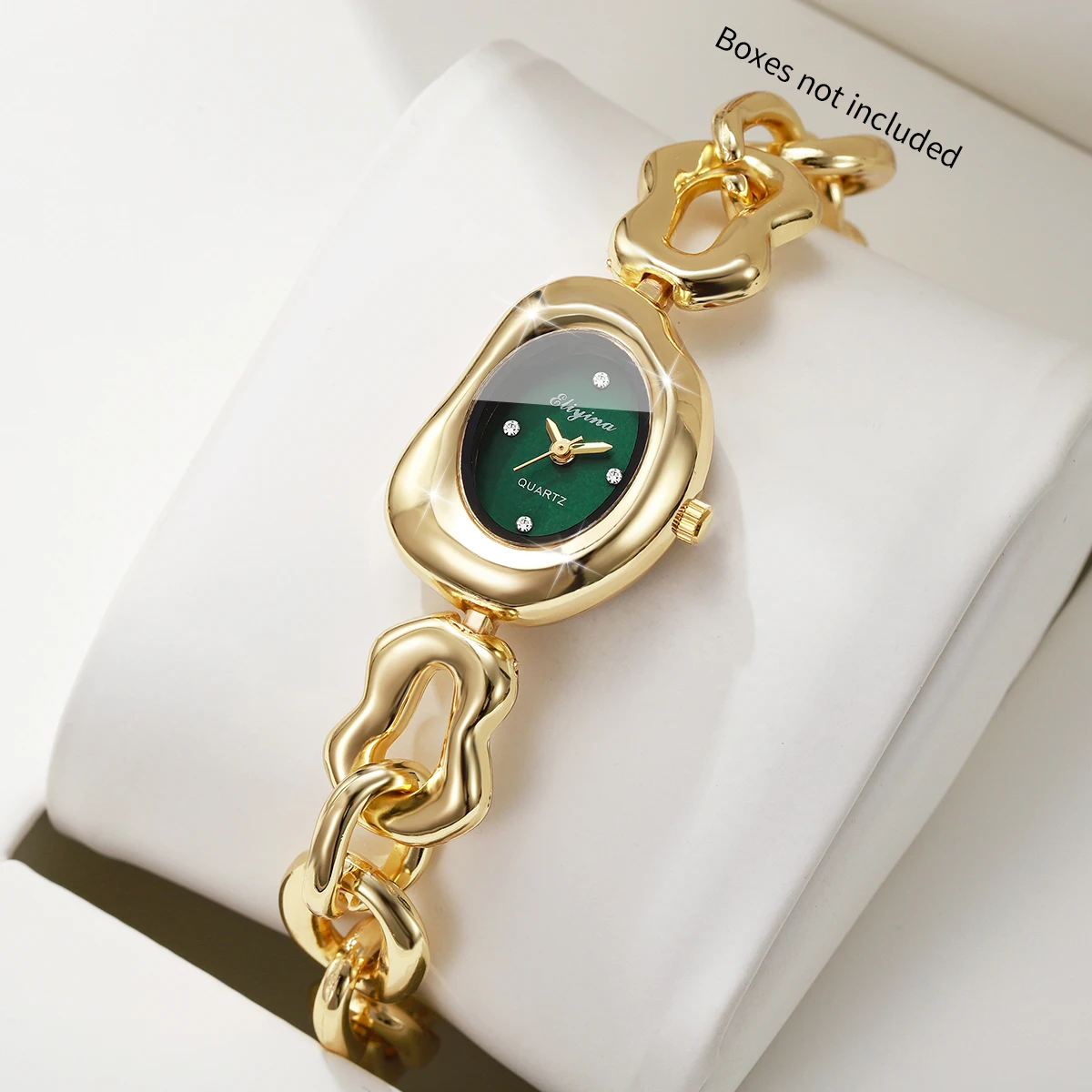 Fashion Green DIal Women Quartz Watch Elegant Gold Chain Bracelet Strap Ladies Wristwatches Clock Relogio Feminino (Without Box