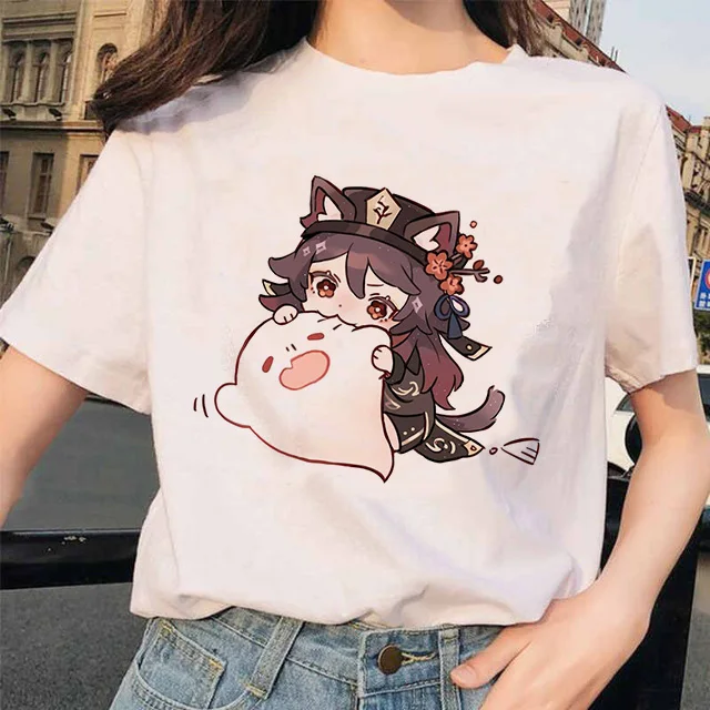 Genshin Impact T Shirts 100%Cotton Hu Tao Morax Zhongli Tartaglia Paimon 2022 Summer Short Sleeve Women Tops High Quality Casual