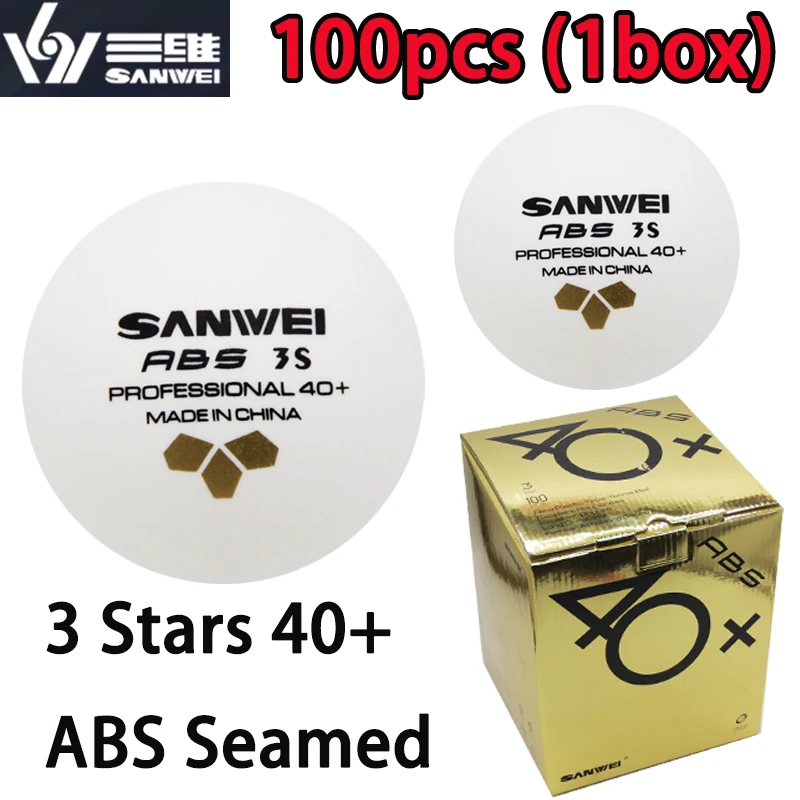 New SANWEI Gold 3-Star Table Tennis Balls 40+ Seamed ABS Material High Bounce Durable Ping Pong Balls for Training 100pcs(1box)