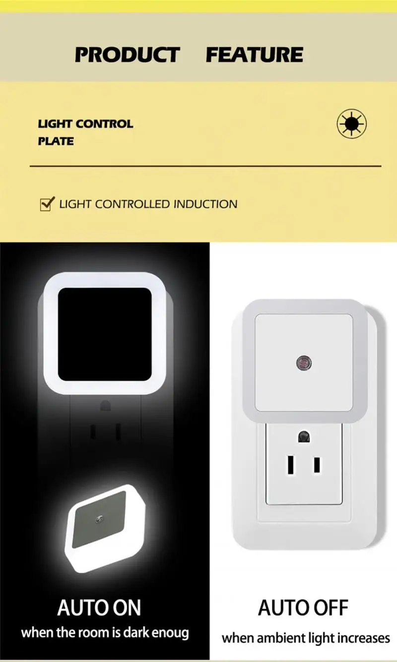 Mini Sensor Control Night Light, 110-240V, UE, EUA, UK Plug, Nightlight Lamp for Children, Kids, Living Room, Bedroom Lighting