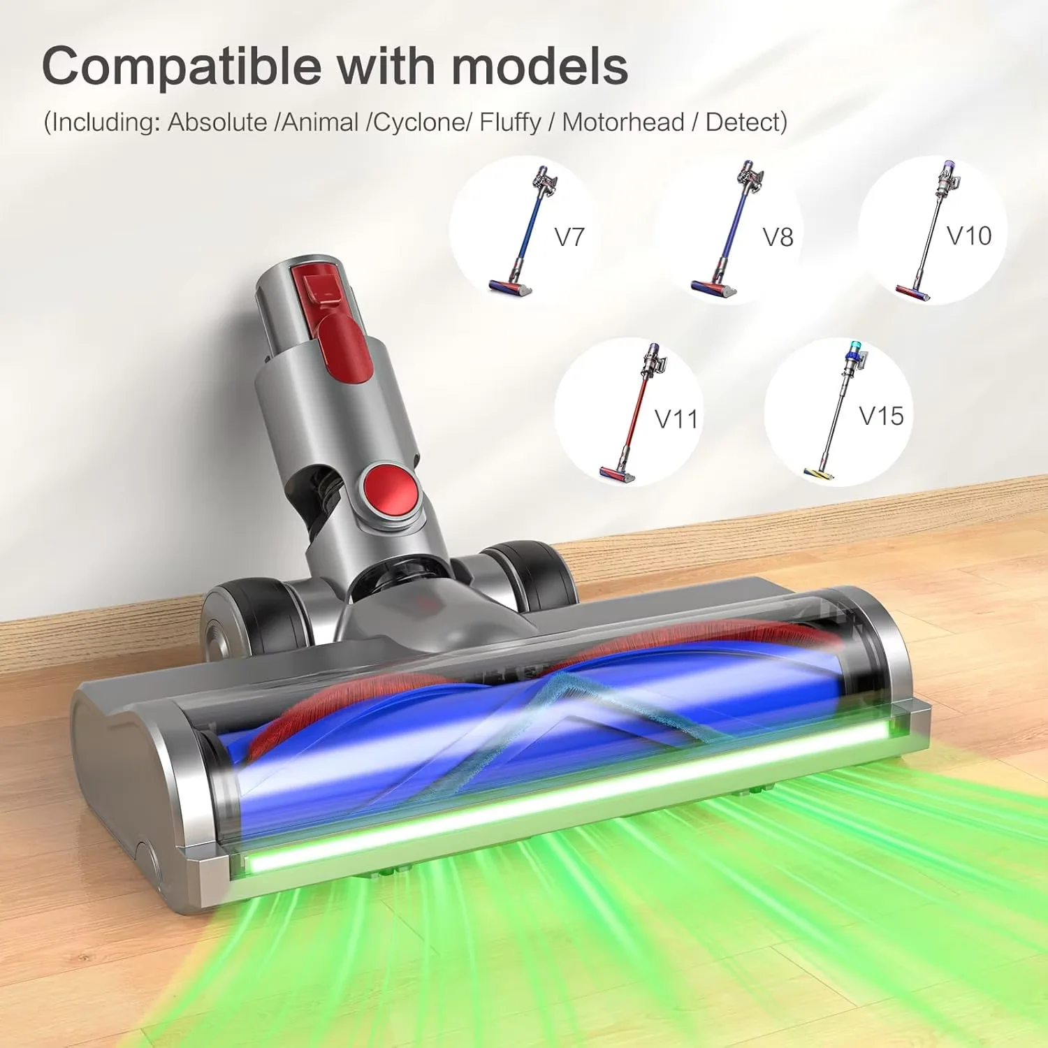 Brush Head For Dyson V7 V8 V10 V11 V15 Vacuum Cleaner Brush Replacement Floor Brush for Hard Floor with an independent green LED