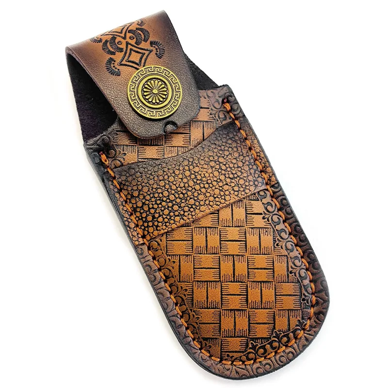 Genuine Cowhide Folding Knife Sheath - Universal Full-Grain Leather Case for Swiss Army Knife Embossed Design