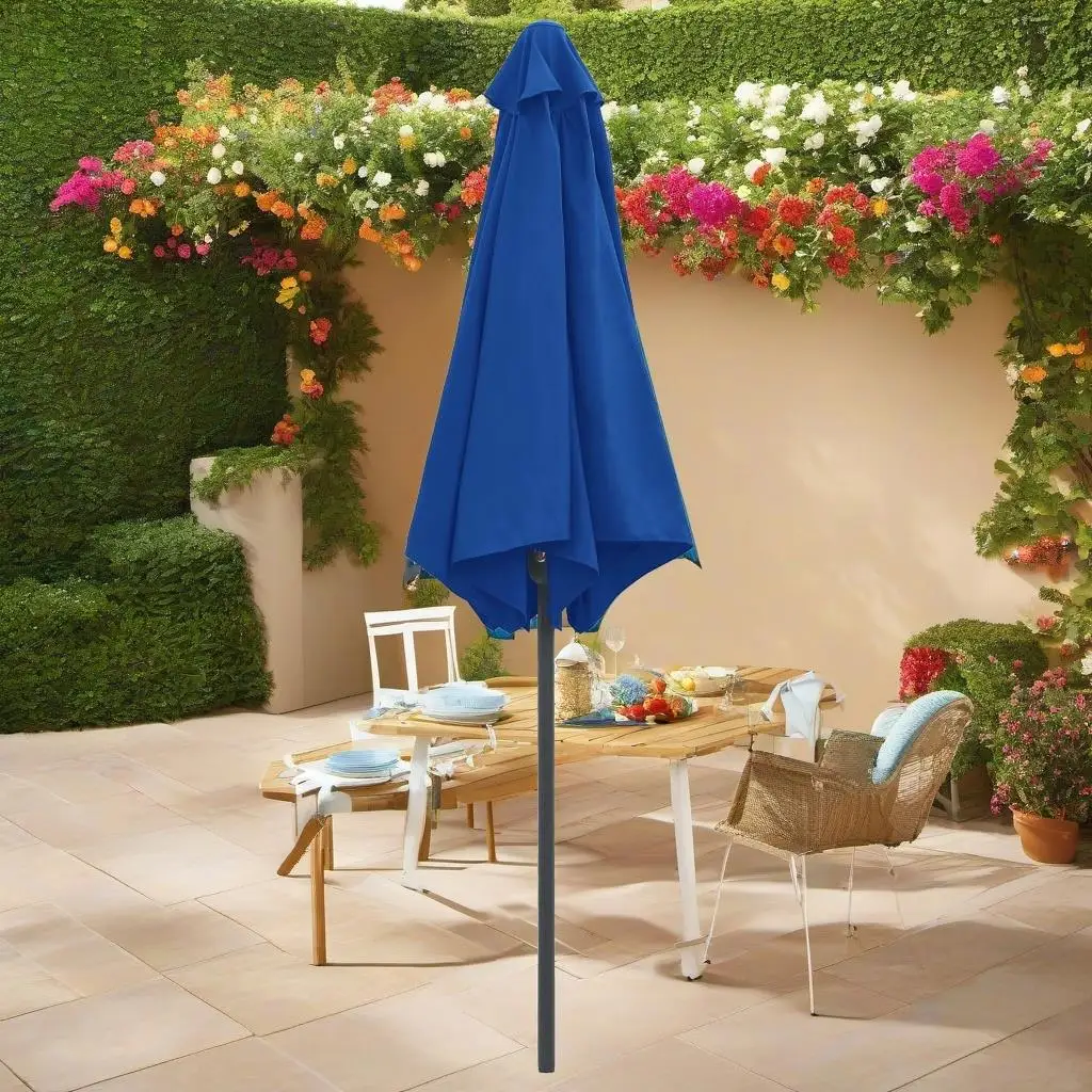 Azure Blue Garden Parasol with Durable Aluminum Pole - 106.3x96.9 cm Outdoor Umbrella