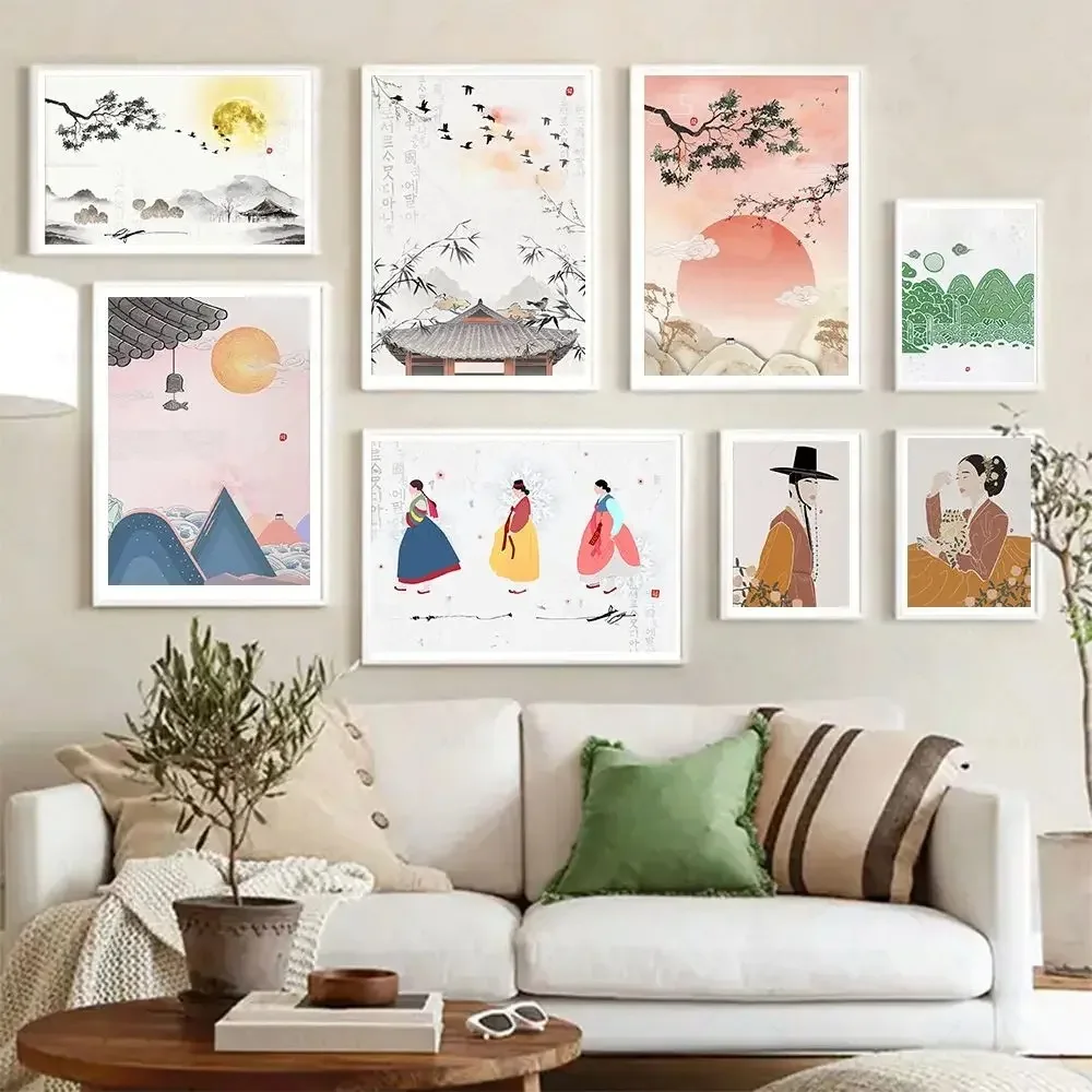 Carteles de arte coreano, pinturas en lienzo, pinturas decorativas tradicionales asiáticas, arte de paredes decorativas para el hogar, habitaciones de cultura coreana