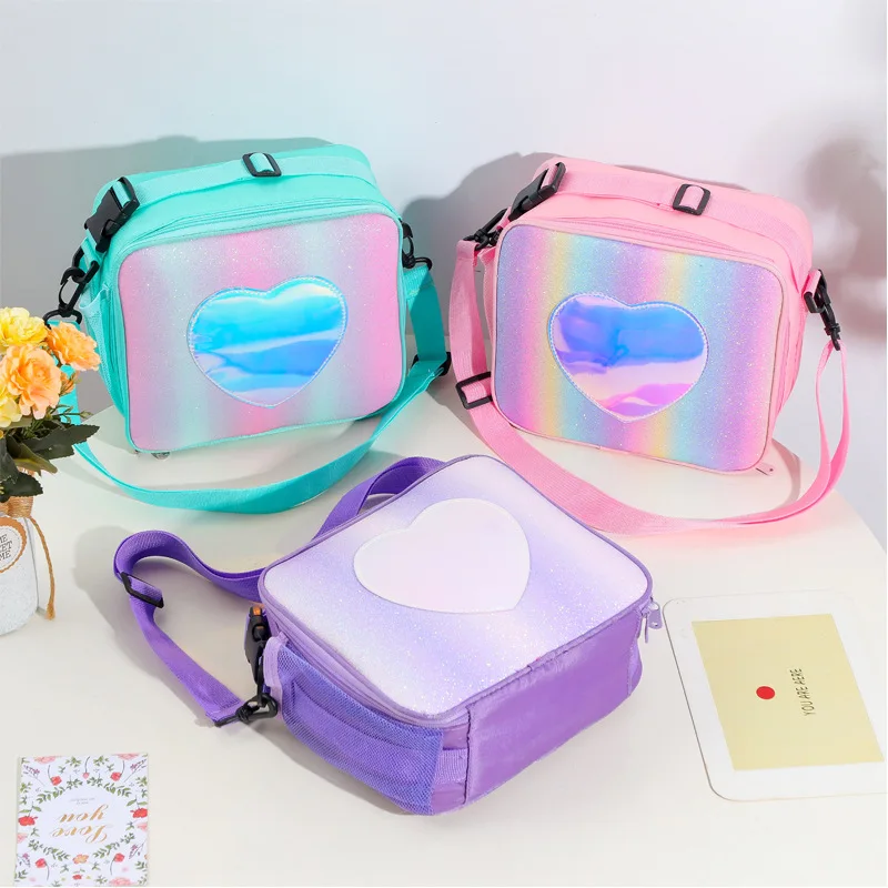 Laser lunch bags for women colorful thermal insulation bento picnic bags girl\'s simple one shoulder bag outdoor backpack