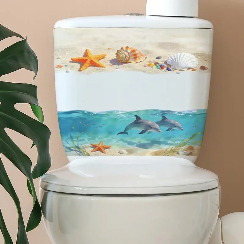 3D Ocean Wave Toilet Sticker Realistic Beach Floor Decal Waterproof Anti Slip Removable Seashore Bathroom Decor
