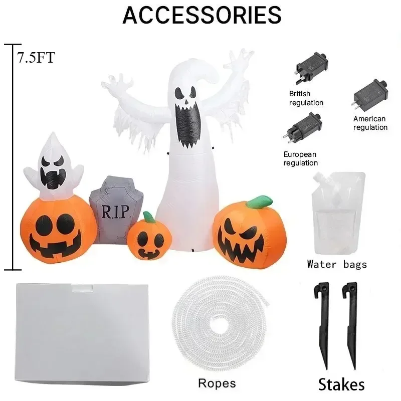 7.5FT هالوين عطلة الإضاءة نفخ اللعب زينة شبح اليقطين الديكور مع المصابيح في الهواء الطلق منزل ساحة حديقة الدعامة