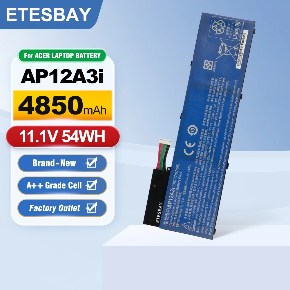 ETESBAY Notebook Replace AP12A3i Battery For Acer Aspire Timeline M3 M5 Series Ultra U M3-581tg 11.1V 4850mAh