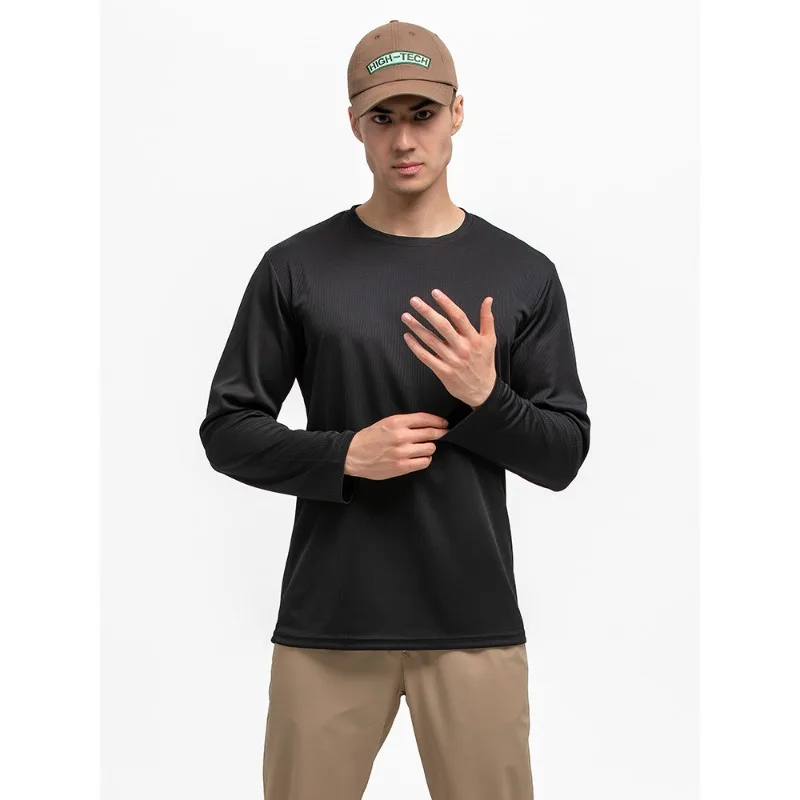 

Быстросохнущая футболка мужская с длинными рукавами, дышащая, с круглым вырезом, быстросохнущая одежда, эластичная, впитывающая влагу, для спорта на открытом воздухе