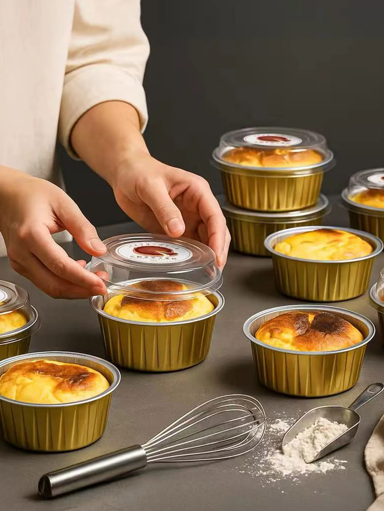 2inch Mini Basque Mold with Lid Cheesecake Baking Caramel Pudding Box High Temperature Resistant Tin Foil Packaging Box Without Stickers