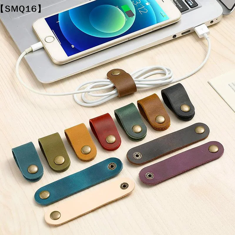 10pcs Faux Leather Data Cable Earphone Cable Faux Leather Tie Leather Cable Winder, Without Battery, For Cable【SMQ】