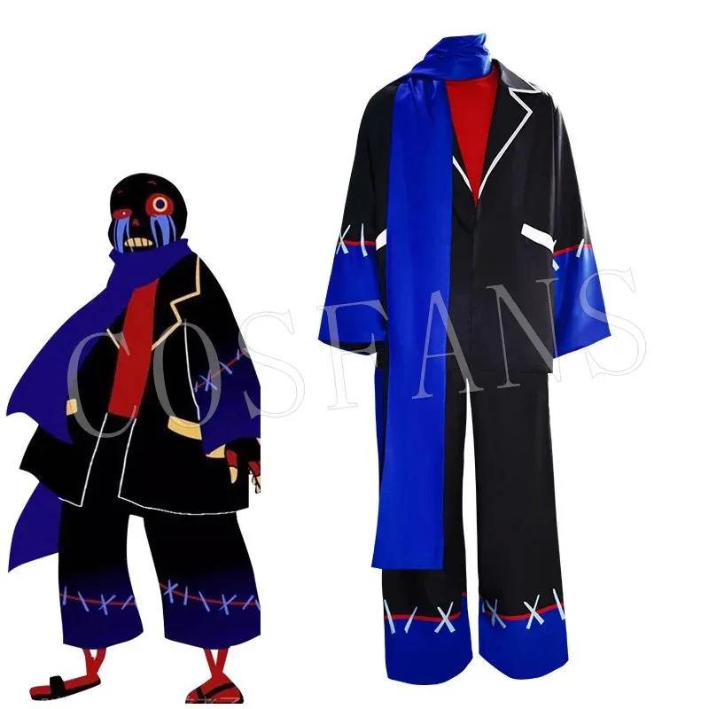 

Anime Game Undertale Error Sans Cosplay Costume for Adult Black Uniform Jacket Pants with Royal Blue Scarft Halloween Suit