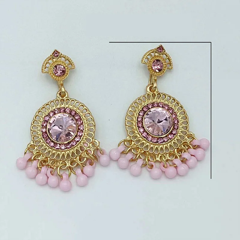 Ethnic Middle Eastern Fashion Indian Earrings Retro Imitation Large Gemstones Tassel Bells Earrings for Women Jhumka Jewelry