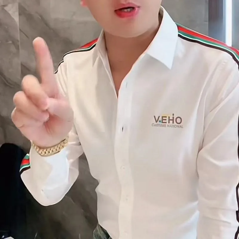 Men's Clothing Spring and Autumn high quality Light Luxury Y2K Casual Fashion Ribbon Slim Handsome Shirt