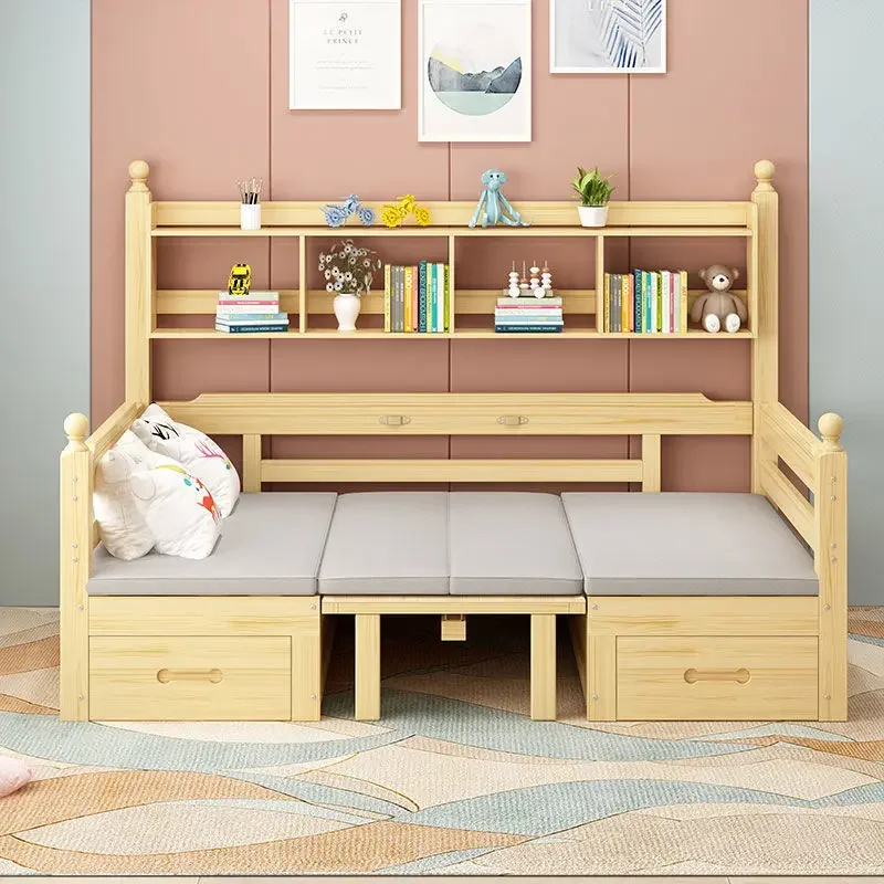 Solid wood sofa bed living room small apartment foldable dual-purpose multi-function, desk storage