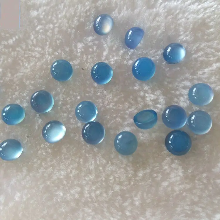 PANGEM- 20pcs/pack Natural Blue Agate Carnelian 4mm 6mm 8mm 10mm 12mm Round Semi-Precious Gemstone Jewlery Cabochon Ring Face