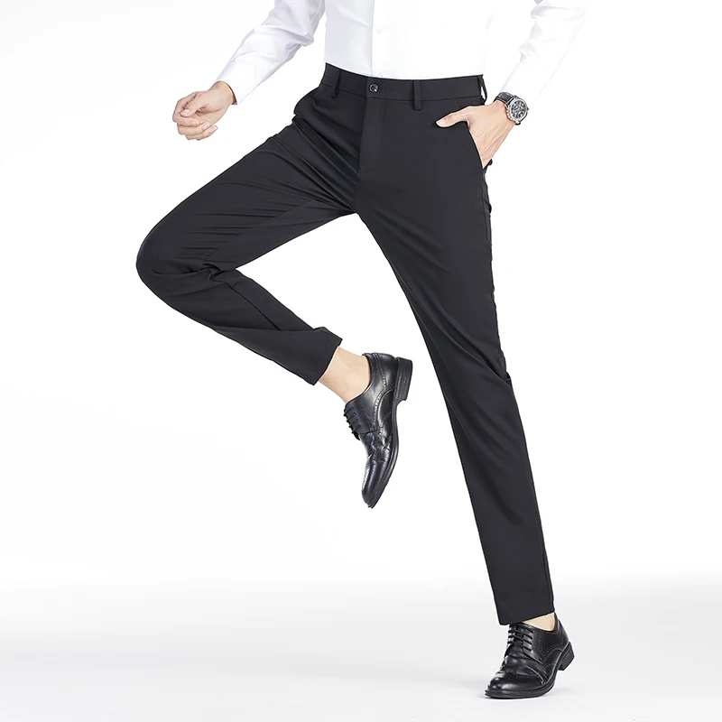 

New Men'S Spring And Summer Non Ironing Ice Silk Casual Business Pants Elastic And Comfortable Versatile Straight Leg Trousers