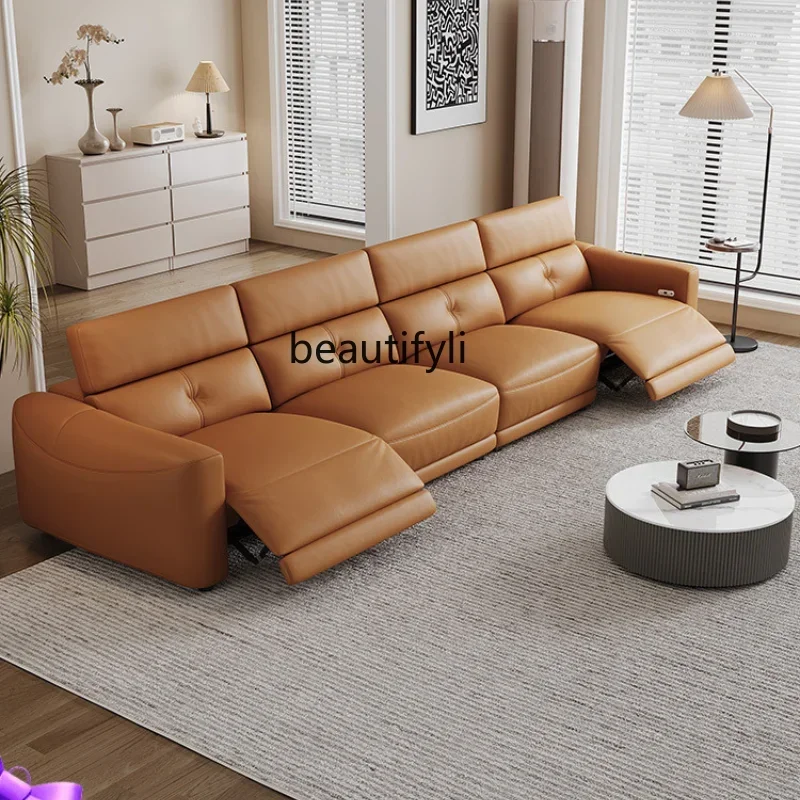 

LMultifunctional Leather Electric Sofa Space Capsule Simple Modern Small Apartment Straight Row Zero against the Wall