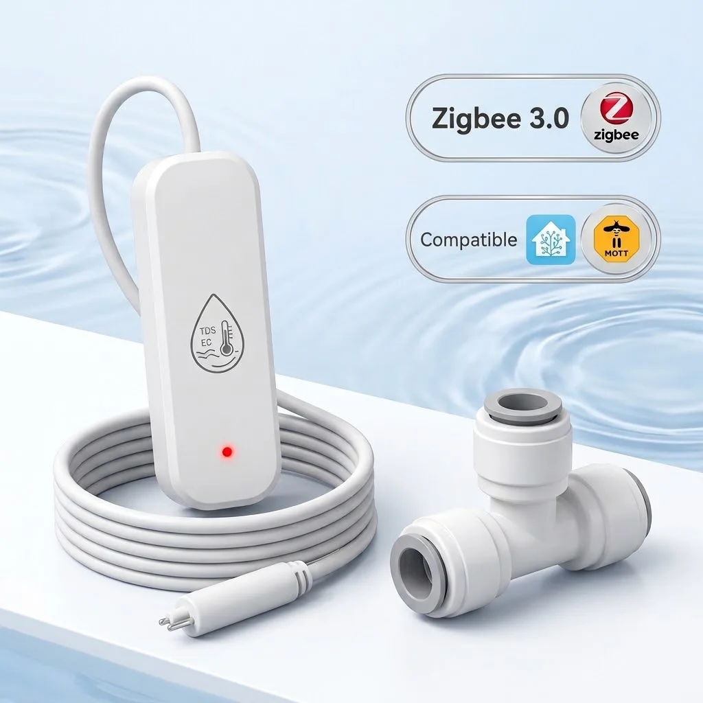 Zigbee 7-in-1 Water Quality Tester TDS/EC/SG/Temp Salinity Detection for Swimming Pools, Aquariums, Drinking Water Testing
