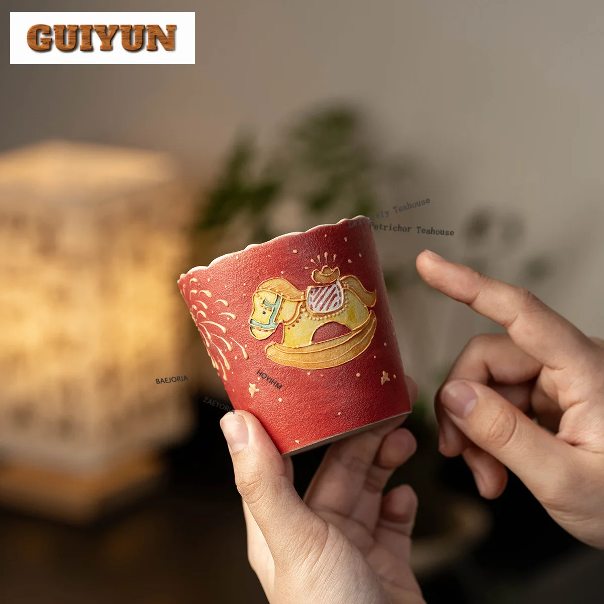 160ml Hand-painted Fortune Horse Teacup Elegant Tea Bowl Beautiful Tea Cup Tea-tasting Meditation Cup Chazhan Master Cups Craft