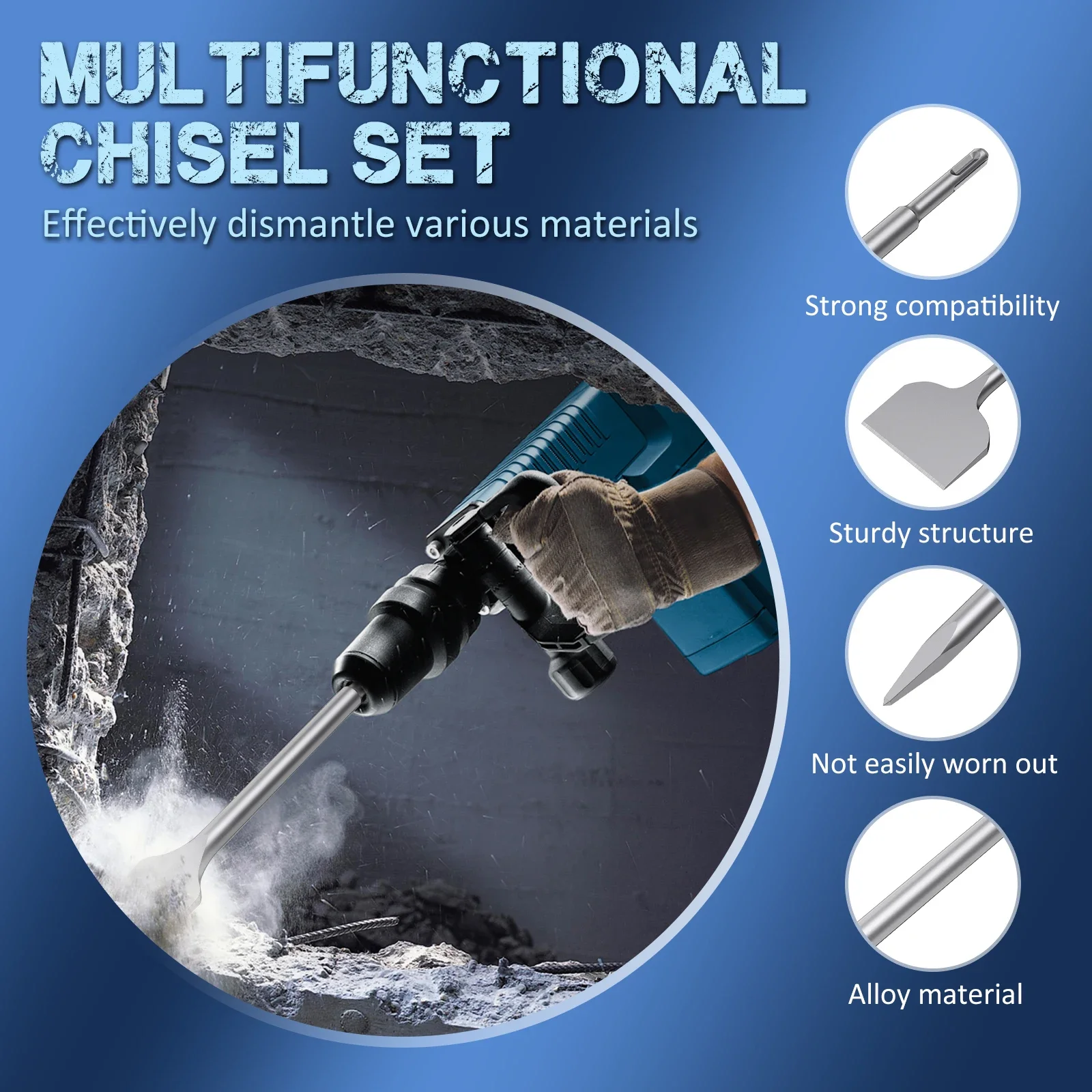 SDS 플러스 로터리 해머 마모 방지 타일 제거 치즐 비트 정밀 해머 드릴링 치즐 비트 용 4Pcs 합금 치즐 비트 세트