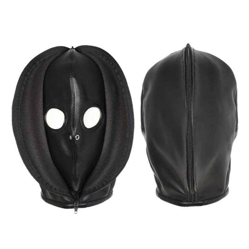  Horrifying Full Head Mask Hat PU Leather Zippered Headcover Hat Halloween Party Headpiece Roleplay Sexy Headgear Hat