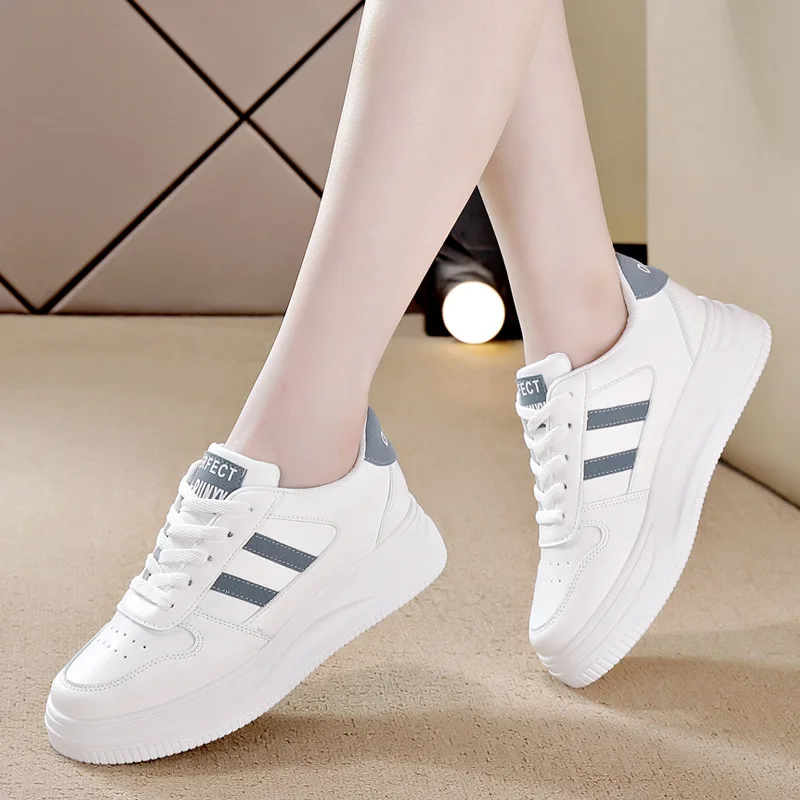 Women Sneakers Casual Vulcanized Shoes White Leather Walking Platform Flats Shoes Woman Sports Shoes Zapatillas De Mujer 2021