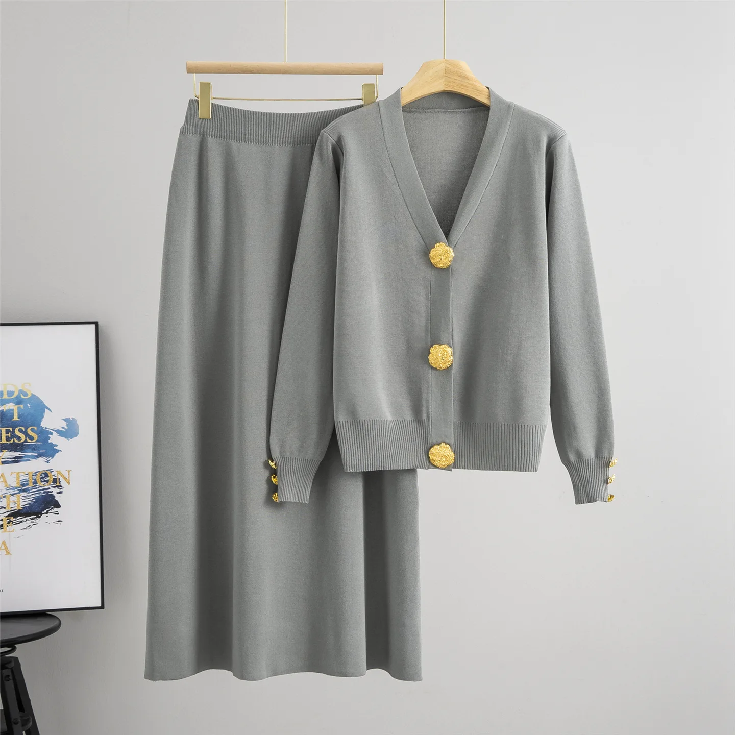 Women Knitted Sweater Muslim 2 Piece Set Cardigan Single Breasted Coat Long Skirt Suit Knit Outfits Morocco Autumn Winter 2025