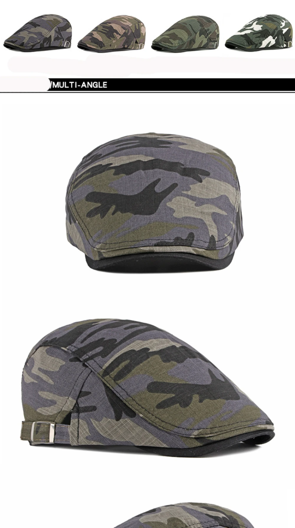 HT3011 Herren- und Damen-Baskenmützen, Camouflage Ivy Flat Sun Cap, Neue Künstler- und Malermütze, Verstellbare Frühling-Sommer-Baskenmütze – Detail 3