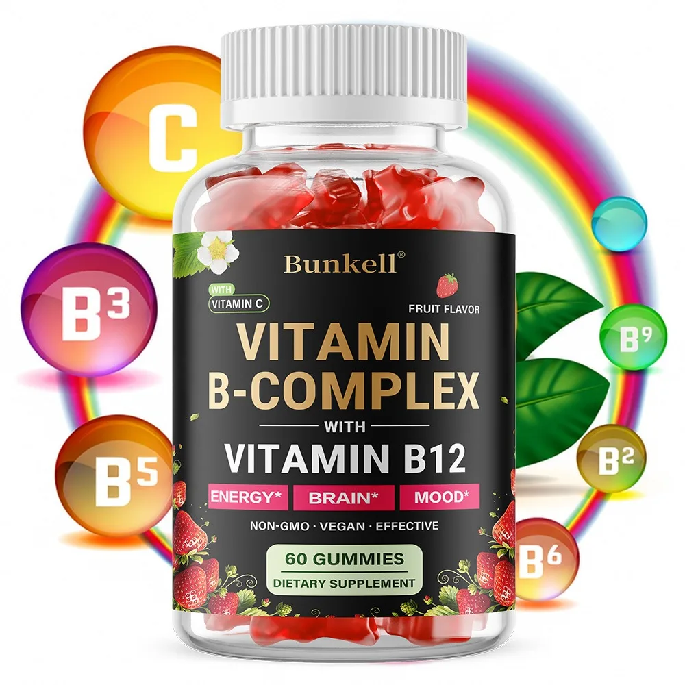 Vitamin B-Complex Gummies for Women & Men - B Complex & B12, B1, B2, B3, B5, B6 with Vitamin C, Choline - Energy, Brain, Mood