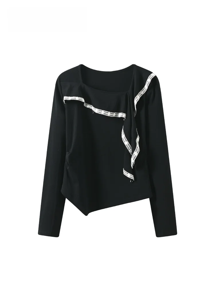 

Loose Long Sve Square Collar T-irt for plus Size Women Autumn Faionable Casual Sle Cotton Top Versatile Age-Reversing