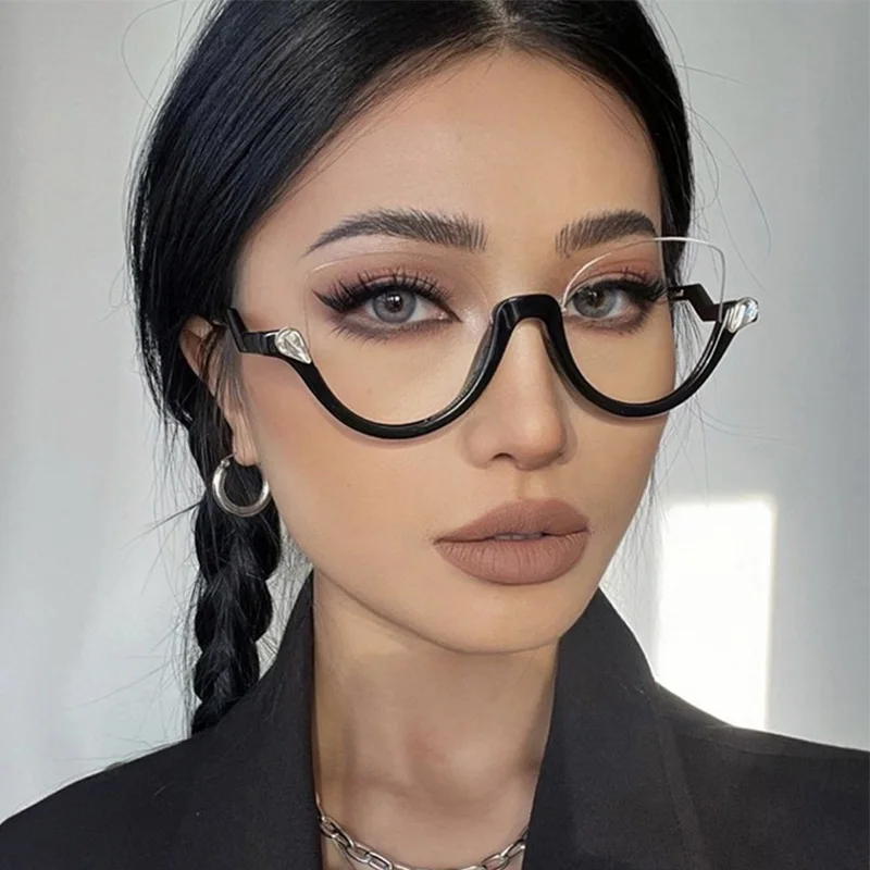 Vintage Retro Sexy Cat Eye Glasses Frame Women Classic Half Frame Crystal Computer Clear Lens Spectacle Female Elegant Eyeglass