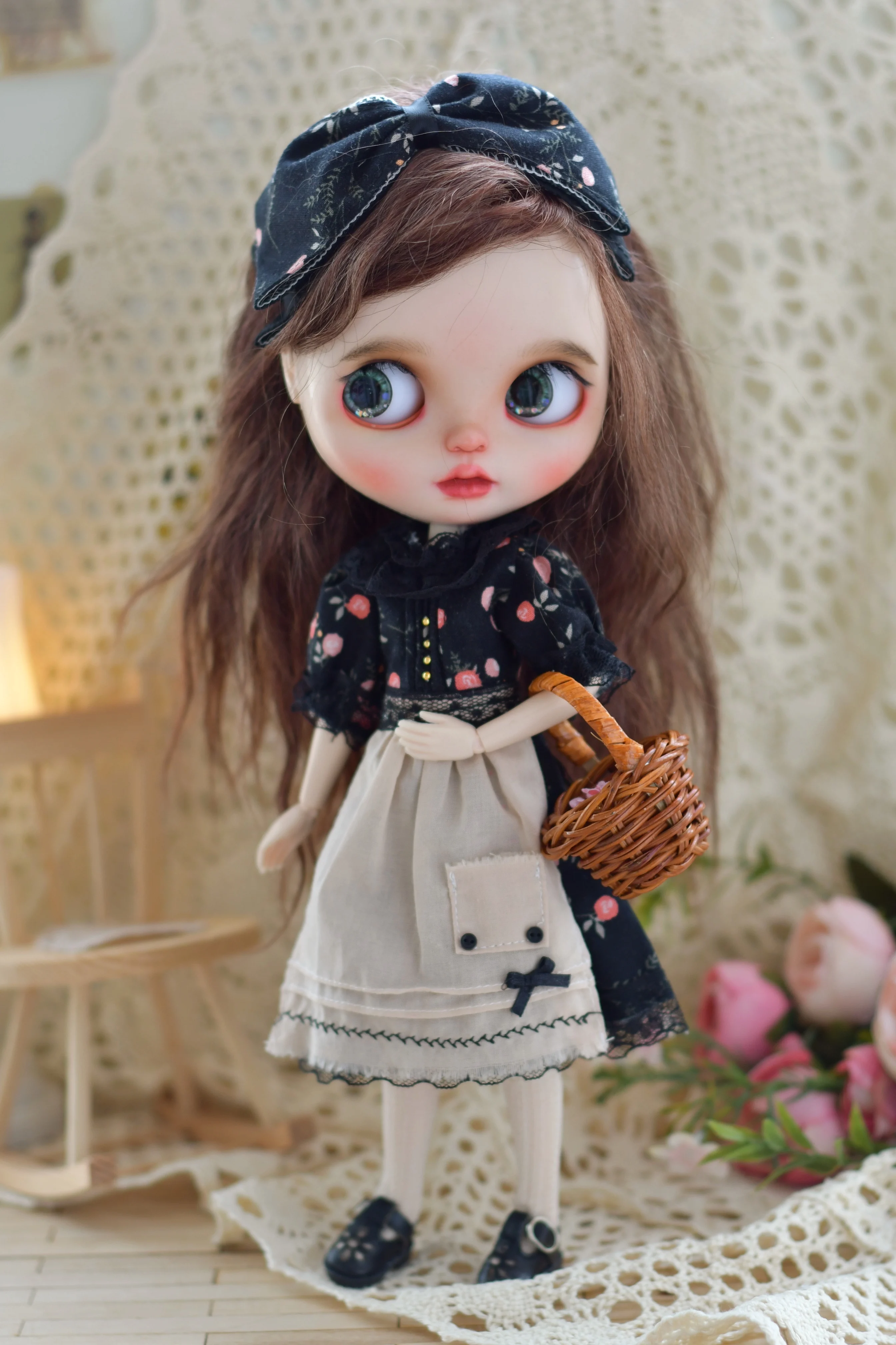 

New in Blythe clothes 1/6 30cm Vintage pastoral floral skirt bjd toys cloth