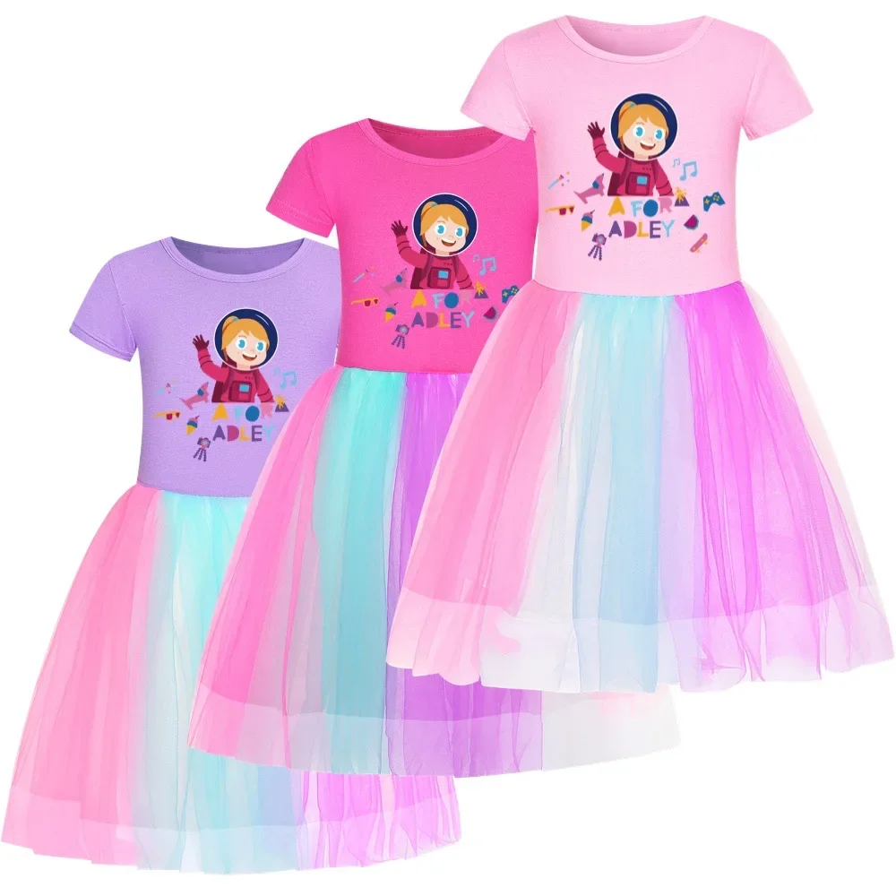 

Anime A FOR ADLEY Dress Baby Girls Party Elegant Princess Vestidos Kids Short Sleeve Wedding Ceremony Dresses Children's Clothes