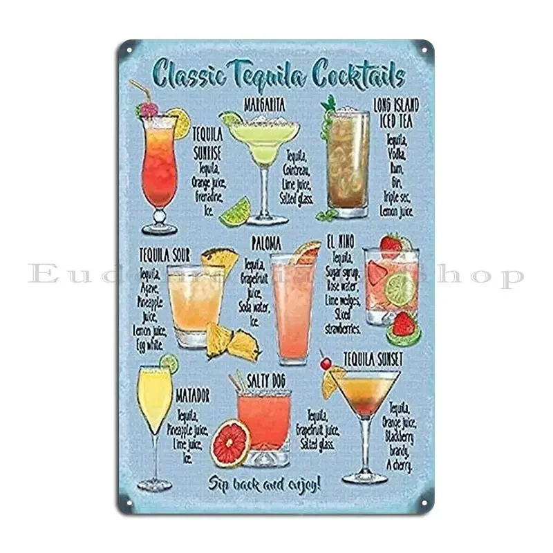 Classic Tequila Cocktails Metal Sign PaintingCustom Wall Decor Bar Wall Decor Tin Sign Poster