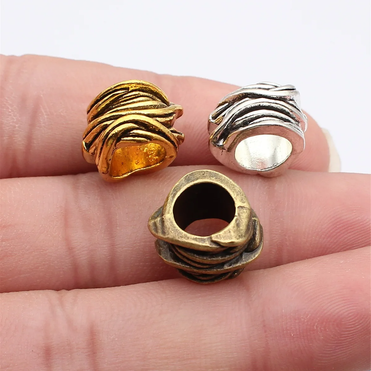 WYSIWYG 5pcs 14x13x11mm 3 Colors Vine-Patterned Large-Hole Beads Dreadlock Beads