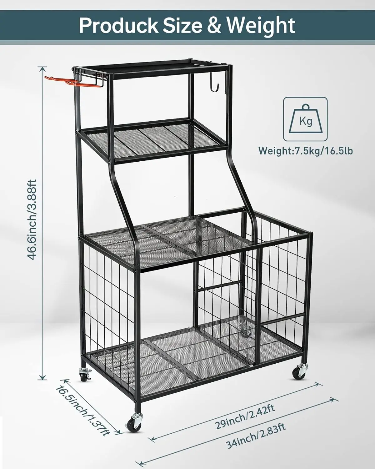 رف تخزين متعدد الوظائف للصالة الرياضية مع عجلات لحمل الأثقال وحصائر اليوغا ومعدات اللياقة البدنية