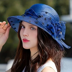 Flower Decor Dotted Print Bucket Hat, Sunscreen Fashion Elegant Traveling Fisherman Hat For Vacation, Women's Caps & Hats