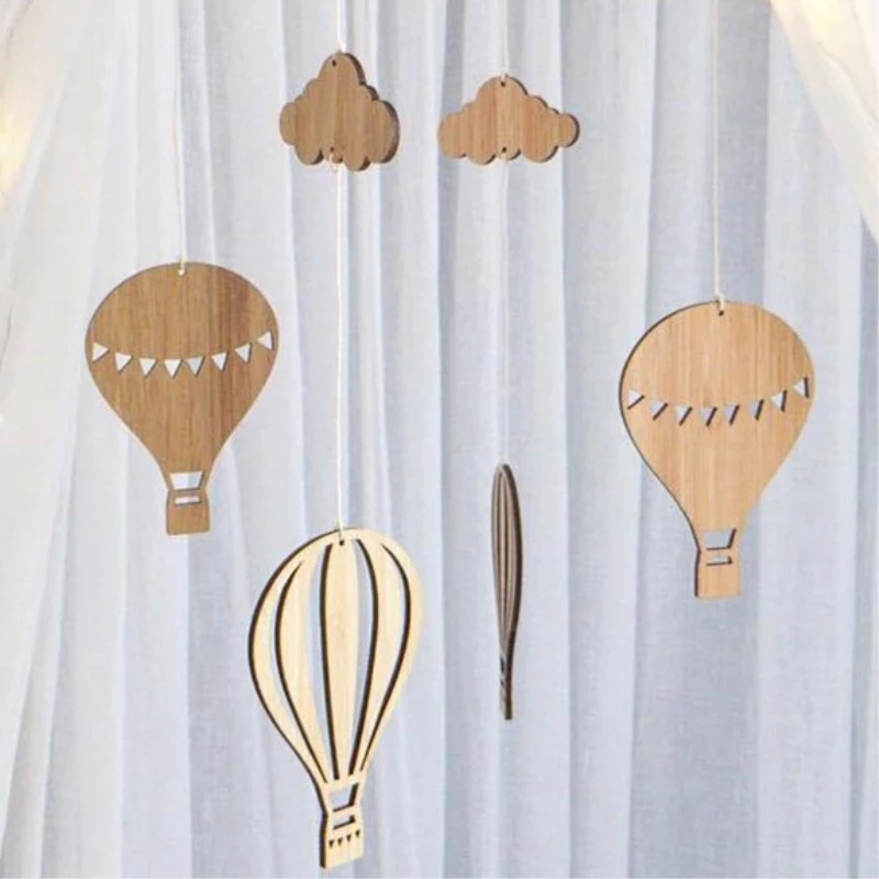 Wooden Hot Air Balloon Wind Chime Hanging Wall Ornaments Baby Bed Bell INS Nordic Style Kids Room Decoration Nursery Photo Props