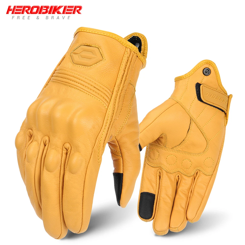 

Мотоциклетные кожаные перчатки, мотоциклетные перчатки в стиле ретро, мужские и женские винтажные перчатки для мотокросса, аксессуары для мотоциклов