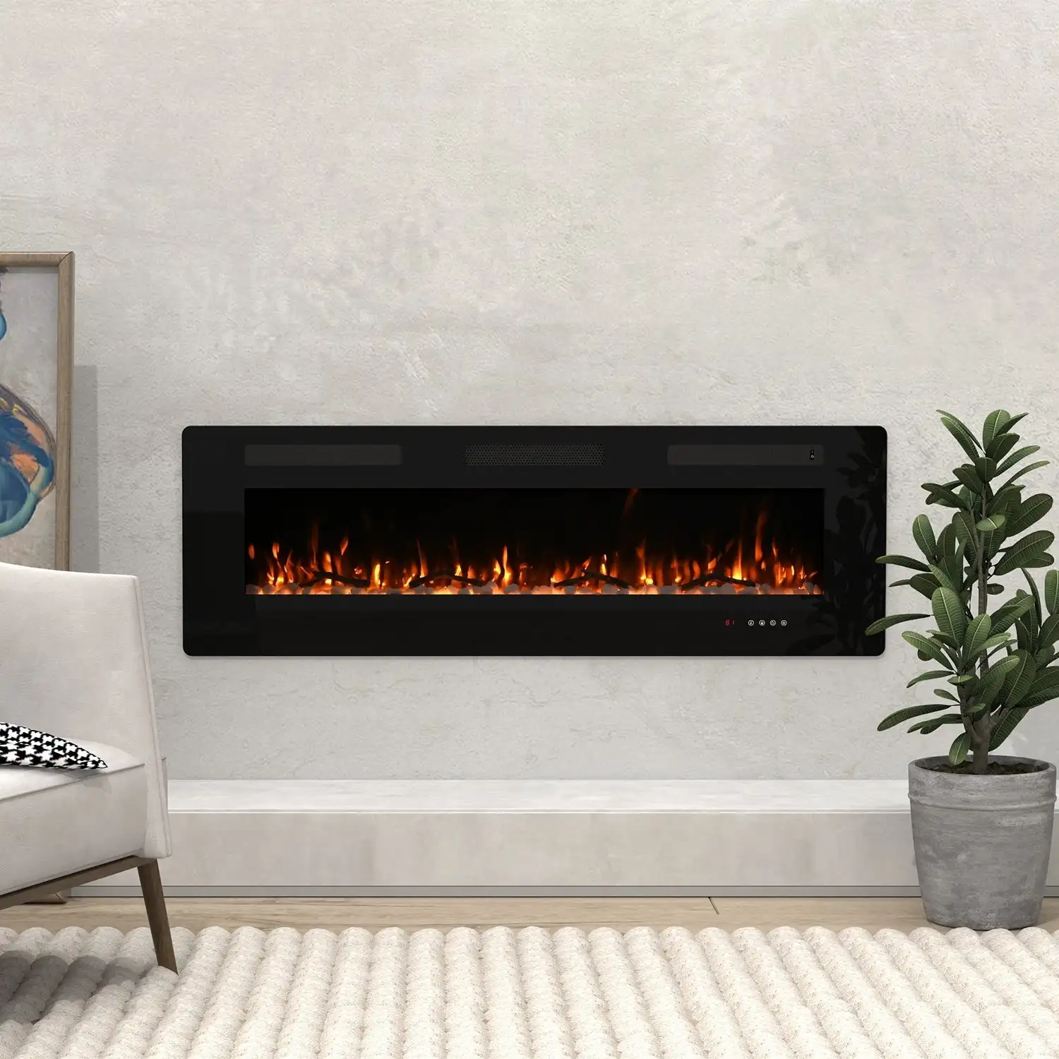 Factory Directly 60-inch Ultra-thin Electric Fireplace With 12 Colors Flame Recessed Electric Fireplace
