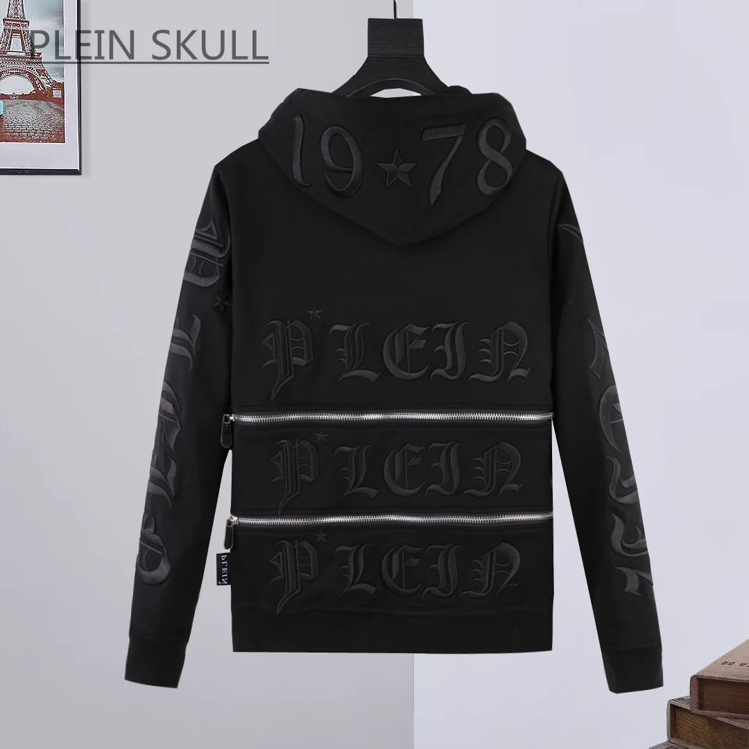 Plein Skull Spring Autumn Versatile Round Neck Hooded Suit Men\'s Y2K Coat Daily Casual Coat Pants Luxury Brand Suit M-XXXL