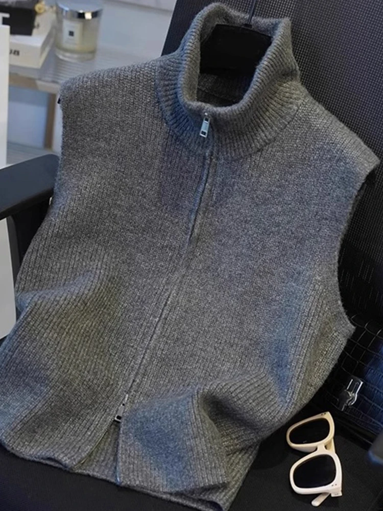 Comfortable Knitted Wool Sweater Double Zipper Svel Vest Autumn Winter Design High Faion European Sle Faionable Top