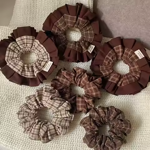 1PC Vintage Plaid Scrunchies Brown Tones Grid Hair Accessories, Retro Style Hair Scrunchies for Daily Wear &amp; School