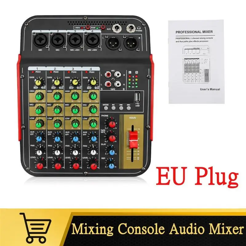 New ** 6-Channel Audio Mixer Outdoor Conference Audio USB Bluetooth-compatible Reverb Audio processor Sing Live with Sound Card