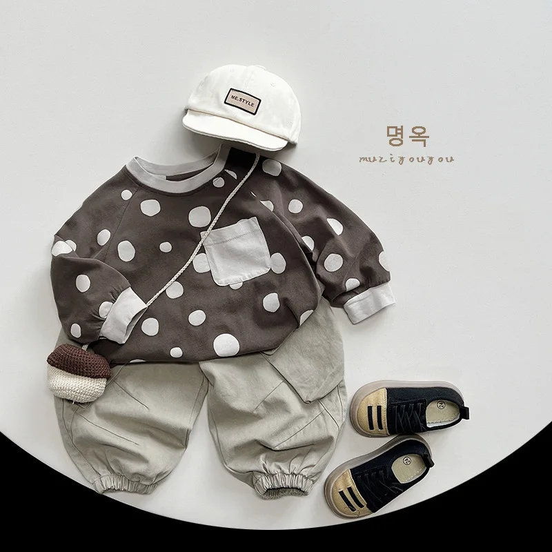 Polka Dot T-shirt Long Sleeves Boys Grils Children Spring Autumn Sweet Cute Fashionable Comfortable Loose Casual