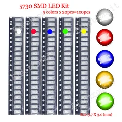 Smd ledダイオードセット,100個,0402個,0603個,0805 1206 1210 5730,赤/緑/青/白/黄色,5色,各20個