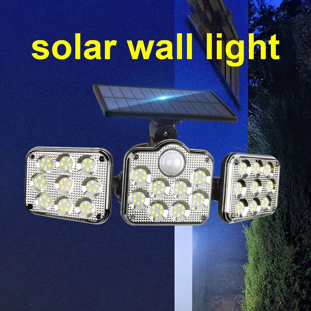 

Solar Light Outdoor Detector 138-SMD LED 3-head Rotatable Solar Outdoor Light IP65 Waterproof Wireless Outdoor Garden Wall Light
