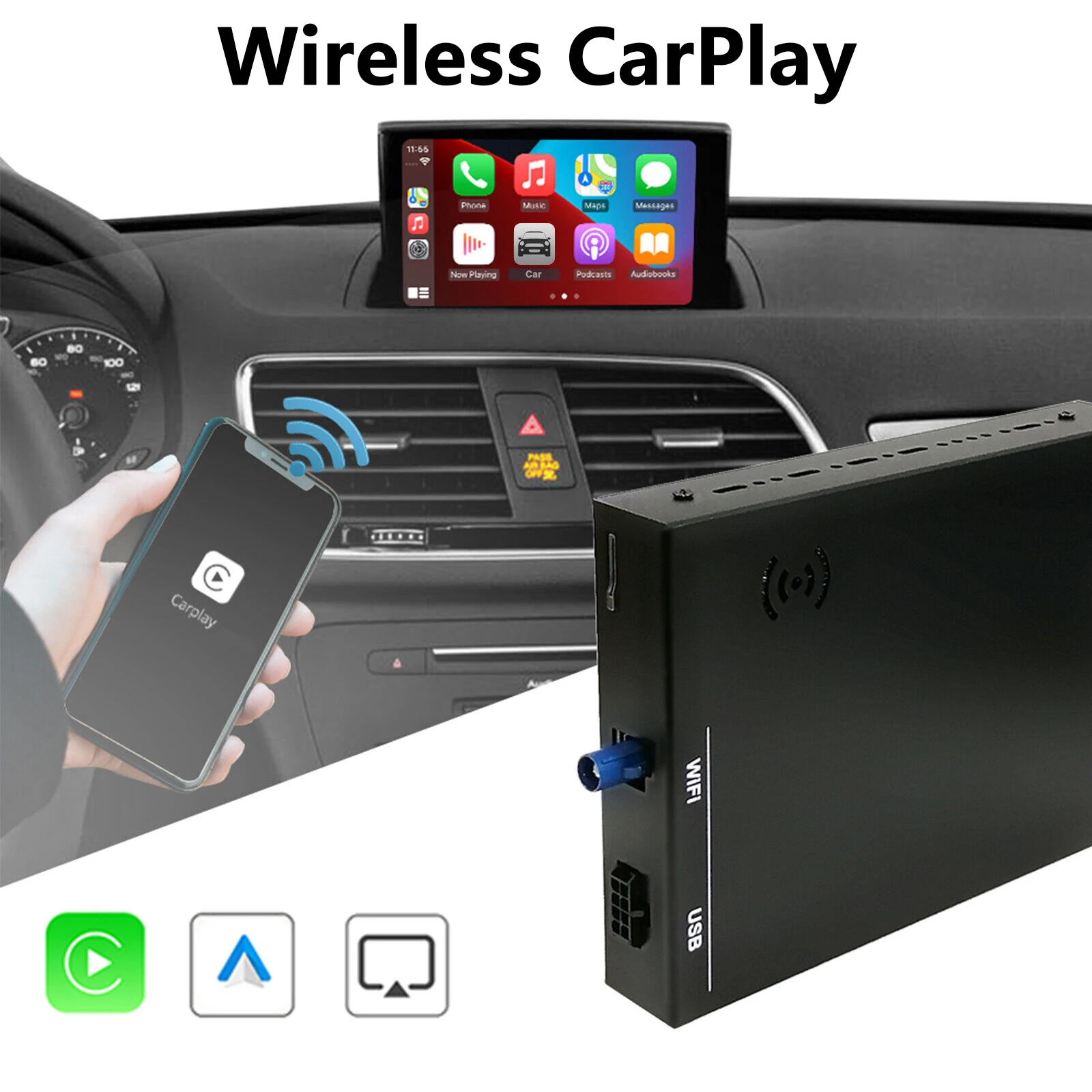 Binize Wireless CarPlay Fit for Audi Q3 A1 with MMI 2G OEM Screen Wireless CarPlay Retrofit Decoder Kits